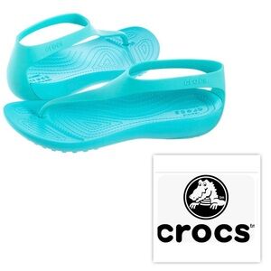 NWT Crocs Women 4 Junior 2 Turquoise Serena Flip Comfy Sandals Shoes